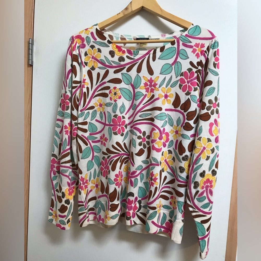 Talbots Women’s XL Paisley Floral Scoop Neck Sweater 100% Merino Wool